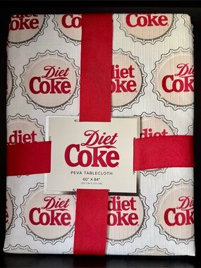 Diet Coke Bottle Caps Red & White PEVA Tablecloth - 60" x 84" NEW